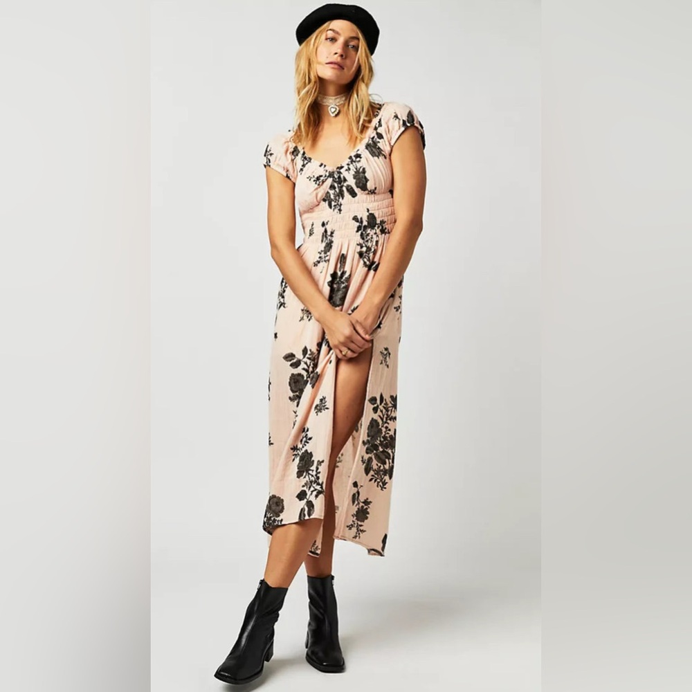 NWT Free People Forget Me Not Midi Dress in Pink Combo